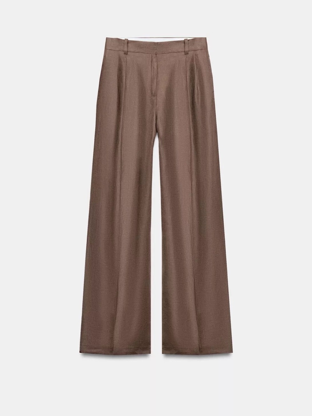 Zara 100% Linen Wide Leg Straight Pants | High Rise Brown Trouser